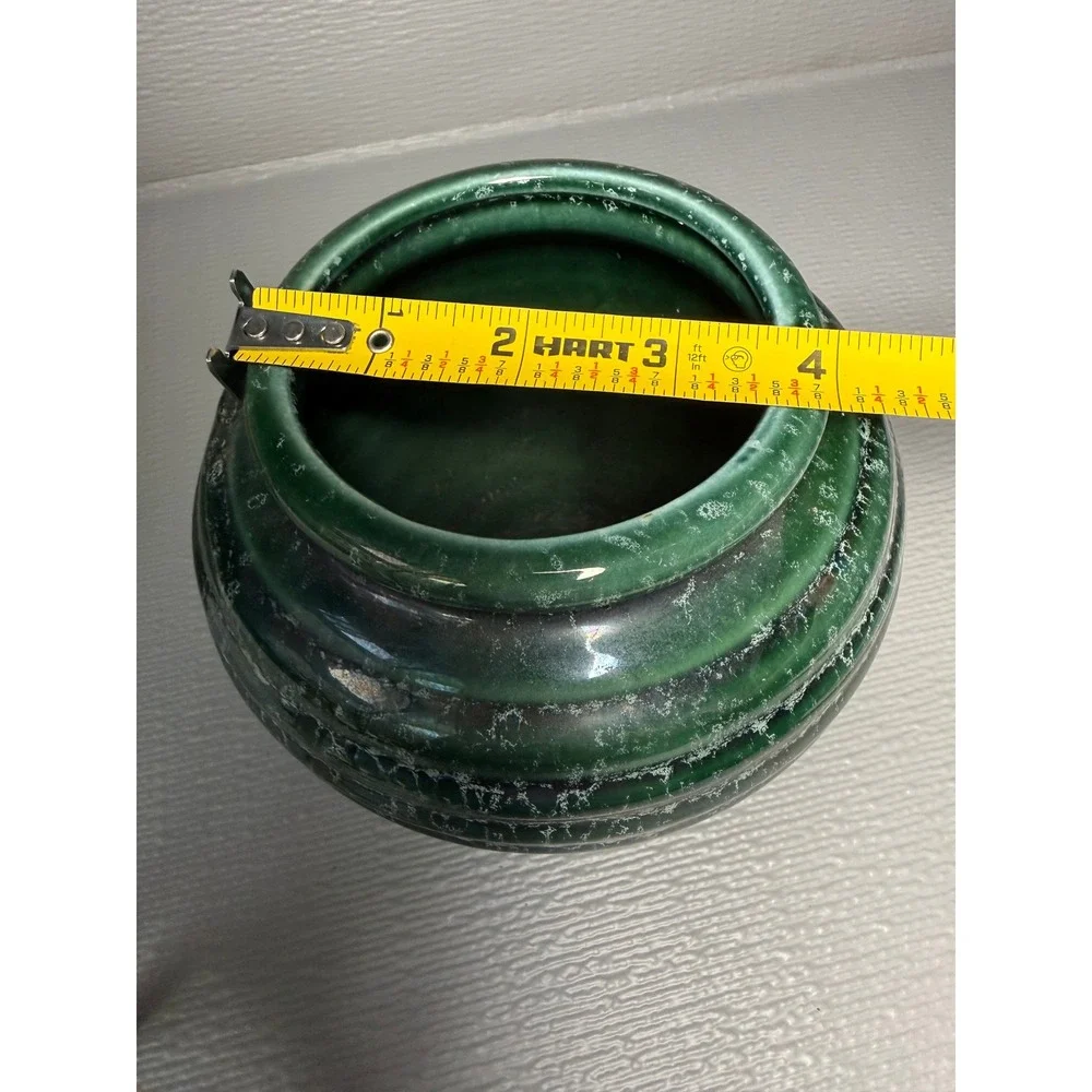 Hull Pottery 418 Urn Vase Vintage Emerald Green Ribbed Drip Glaze USA Ceramic